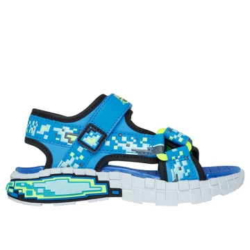 Skechers Mega-Splash 4K gyerekszandál fiúknak pixel mintával fekete-kék-lime színben 27