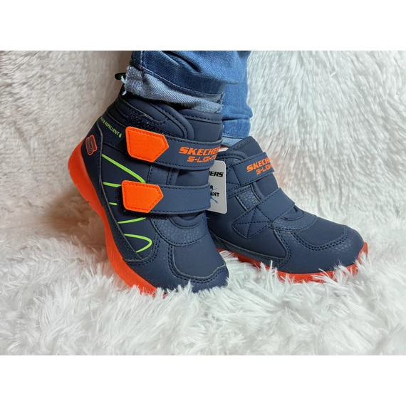Skechers Illumi-Brights - vilagito - LED - gyerekcipo - gyerekbakancs - sotetkek - narancs - fiu - belelt