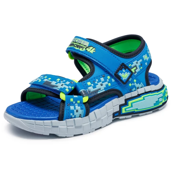 Skechers Mega-Splash 4K - gyerekszandal - fiu - pixel - fekete - kek - lime