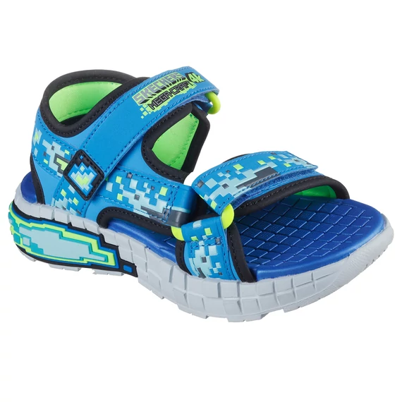 Skechers Mega-Splash 4K - gyerekszandal - fiu - pixel - fekete - kek - lime