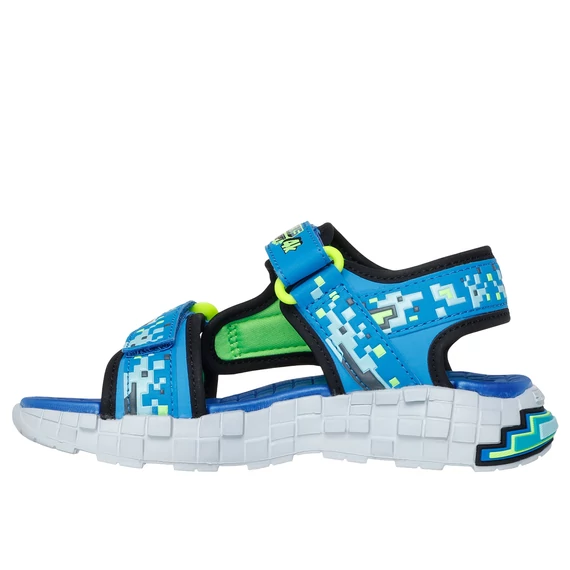Skechers Mega-Splash 4K - gyerekszandal - fiu - pixel - fekete - kek - lime