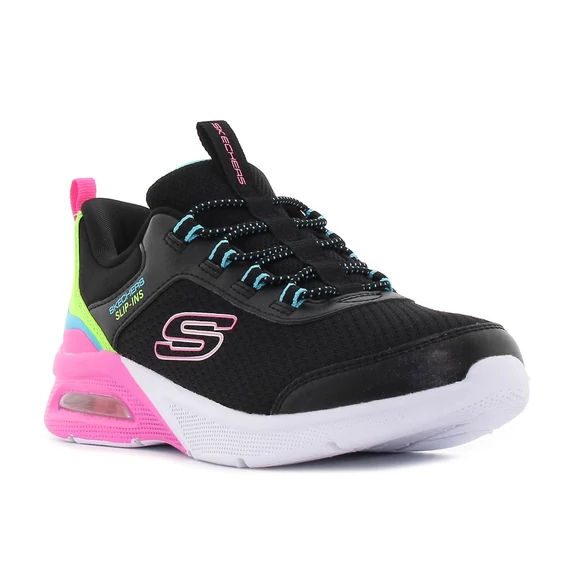 Skechers Slip-Ins - Microspec Max - Color Trifecta - gyerekcipo - lany - fekete - pink