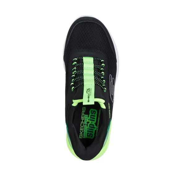 Skechers-SLIP-INS-MICROSPEC MAX-BRISK-STRIPE-gyerekcipo-fiu-fekete-lime