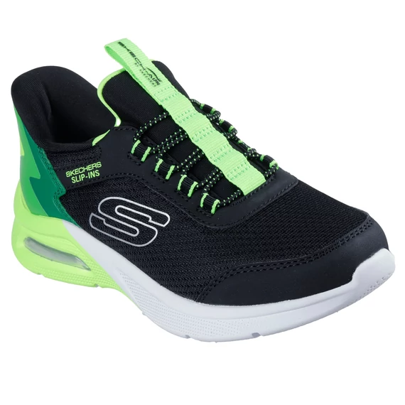 Skechers-SLIP-INS-MICROSPEC MAX-BRISK-STRIPE-gyerekcipo-fiu-fekete-lime